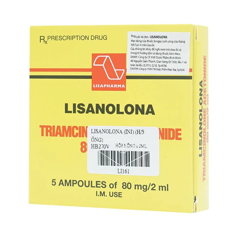 Thuốc tiêm Lisanolona 80mg/2ml Lisapharma điều trị dị ứng, hen suyễn, viêm mũi dị ứng (5 ống)