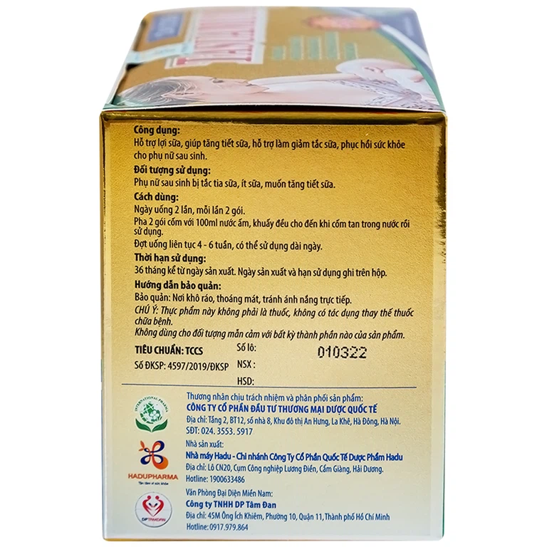 Cốm Lợi Sữa Tasuamum Hadu Pharma hỗ trợ lợi sữa, giúp tăng tiết sữa (20 túi)