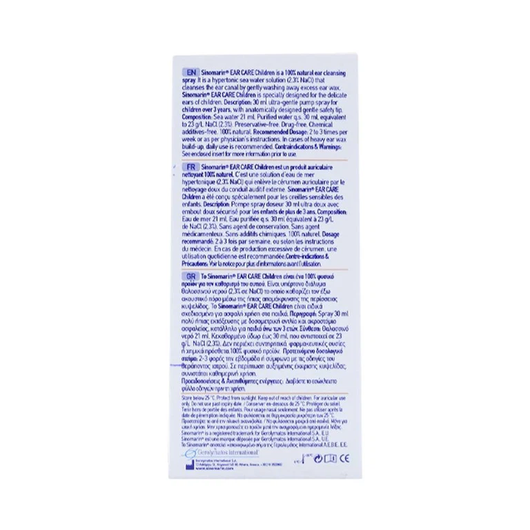 Xịt vệ sinh tai Sinomarin Ear Care Children rửa sạch bụi bẩn, ráy tai (30ml)