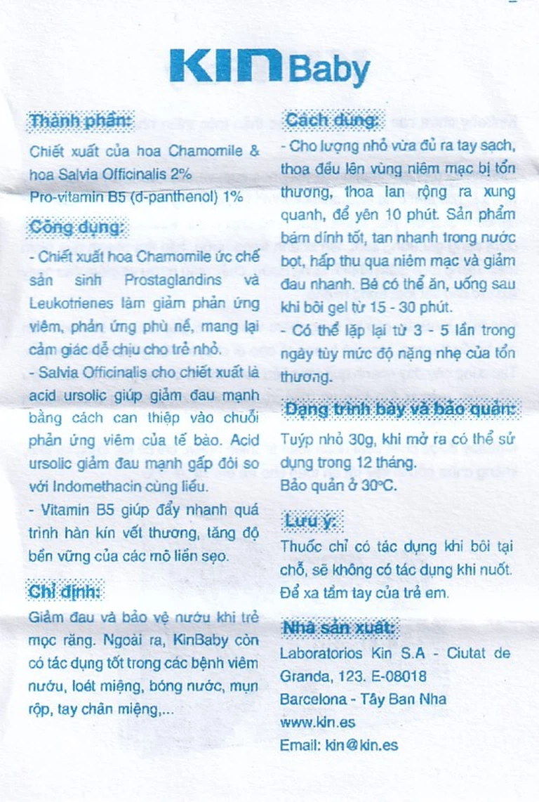 Gel Kin Baby Teething giảm đau sưng lợi và bảo vệ nướu không bị tổn thương (30ml)