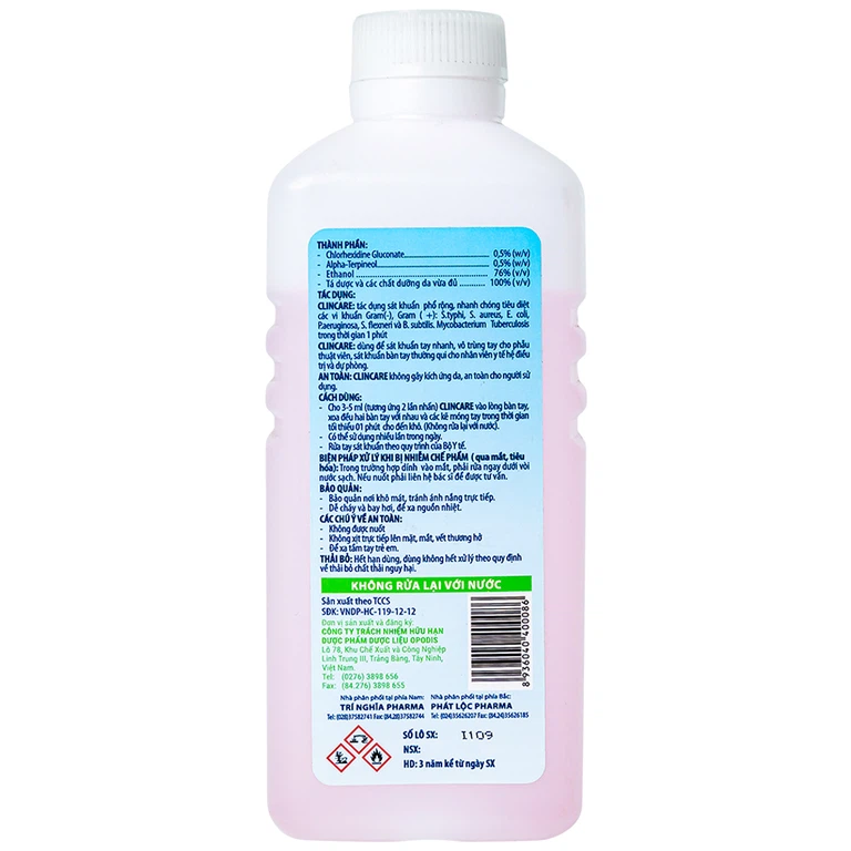Sát khuẩn tay nhanh Clincare Opodis Pharma tiêu diệt 99,99% vi khuẩn, sát khuẩn tay nhanh (500ml)