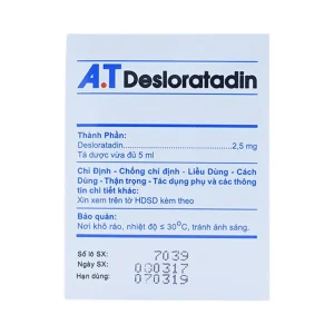 Dung dịch uống A.T Desloratadin 2.5mg An Thiên giảm viêm mũi dị ứng, nổi mày đay mạn tính (30 ống x 5ml)
