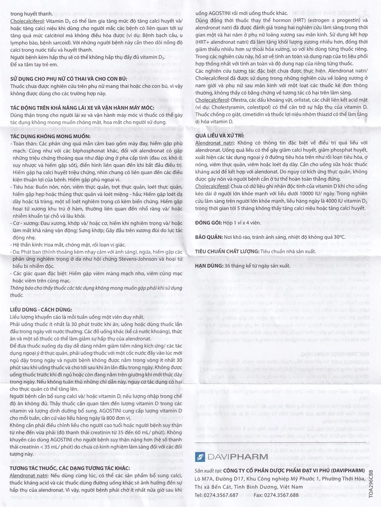 Thuốc Agostini Agimexpharm điều trị loãng xương (1 vỉ x 4 viên)