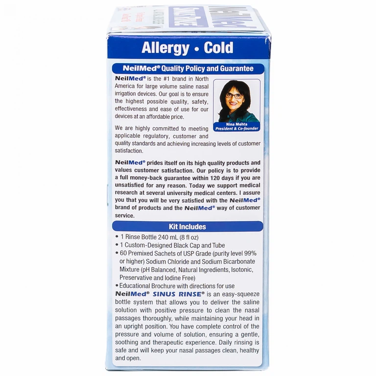 Bộ dụng cụ 1 bình + 60 gói bột rửa mũi NeilMed Sinus Rinse làm sạch và ngăn ngừa chứng viêm mũi dị ứng