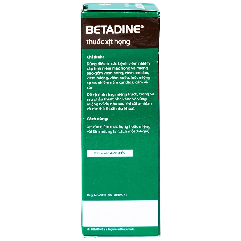 Thuốc xịt họng Betadine Throat Spray điều trị bệnh nhiễm trùng cấp tính niêm mạc miệng, họng (50ml)