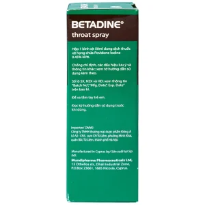 Thuốc xịt họng Betadine Throat Spray điều trị bệnh nhiễm trùng cấp tính niêm mạc miệng, họng (50ml)
