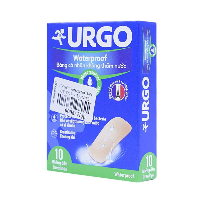 Băng cá nhân không thấm nước Urgo Waterproof bảo vệ vết thương nhỏ, vết trầy xước, rách da (10 miếng)