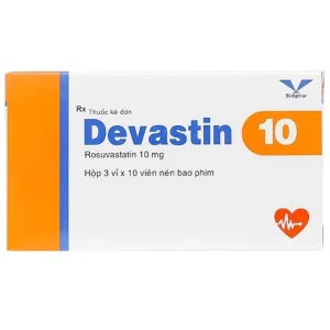 Thuốc Devastin 10 Bidiphar điều trị tăng cholesterol máu nguyên phát, rối loạn lipid máu hỗn hợp (3 vỉ x 10 viên)