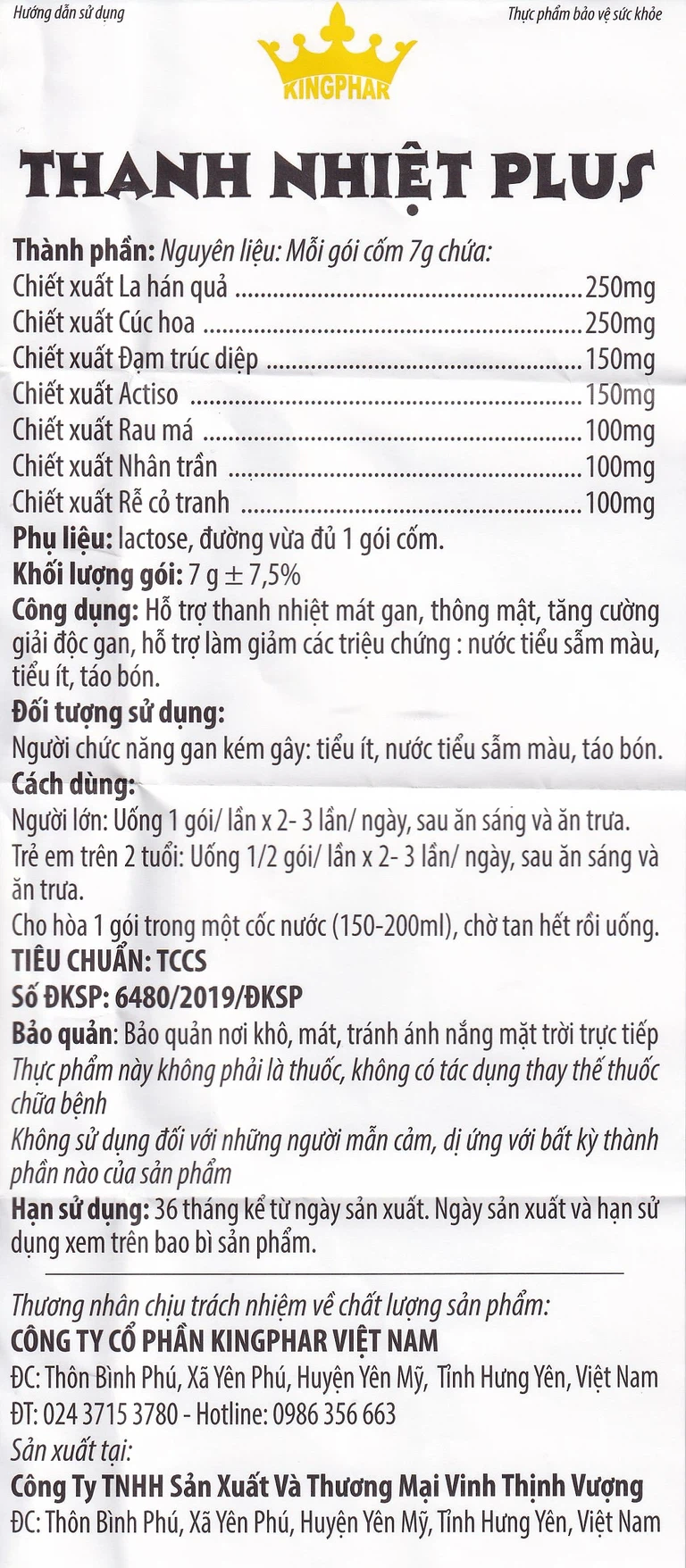 Cốm thảo mộc Thanh Nhiệt Plus Kingphar thanh nhiệt, mát gan (6 gói x 7g)