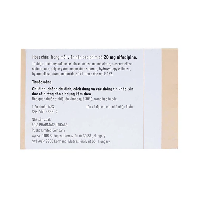Thuốc Cordaflex 20mg Egis Pharma phòng ngừa chứng đau thắt ngực, tăng huyết áp (6 vỉ x 10 viên)
