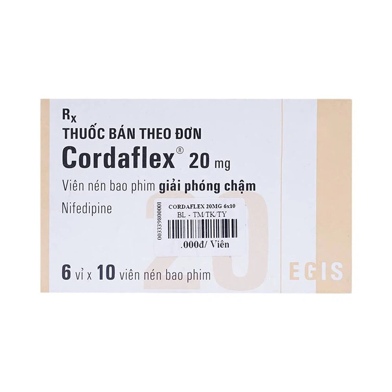 Thuốc Cordaflex 20mg Egis Pharma phòng ngừa chứng đau thắt ngực, tăng huyết áp (6 vỉ x 10 viên)