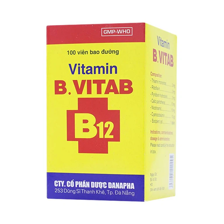 Thuốc Vitamin B.Vitab B12 Danapha phòng và điều trị tình trạng thiếu Calci và Vitamin B (100 viên)