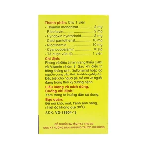 Thuốc Vitamin B.Vitab B12 Danapha phòng và điều trị tình trạng thiếu Calci và Vitamin B (100 viên)