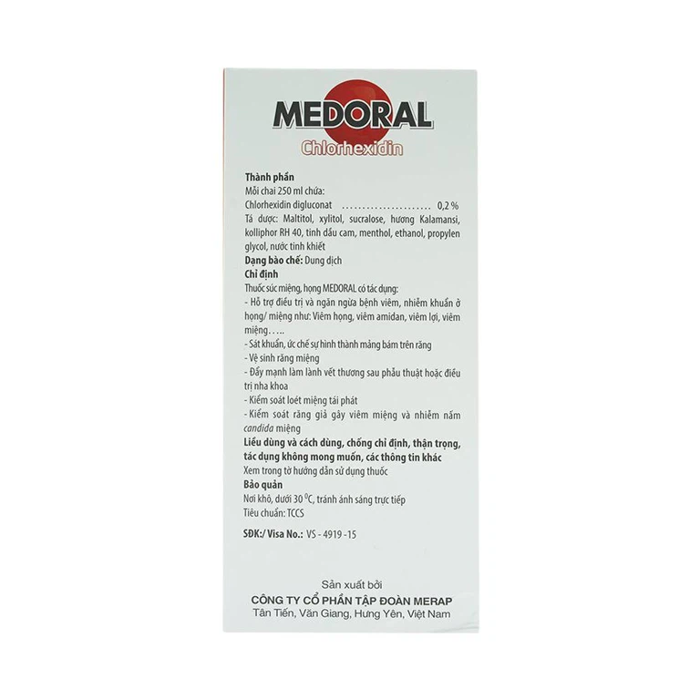 Dung dịch súc miệng Medoral điều trị và ngăn ngừa viêm họng, viêm amidan (250ml)