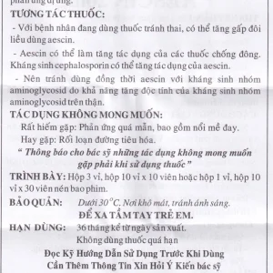 Thuốc Aescin 20mg điều trị thiểu năng tĩnh mạch mãn tính, giãn tĩnh mạch chân, trĩ (3 vỉ x 30 viên)