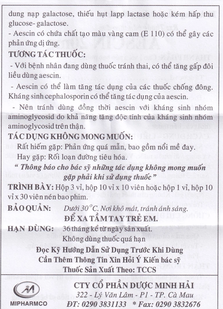 Thuốc Aescin 20mg điều trị thiểu năng tĩnh mạch mãn tính, giãn tĩnh mạch chân, trĩ (3 vỉ x 30 viên)