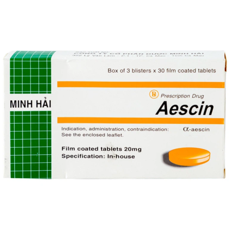 Thuốc Aescin 20mg điều trị thiểu năng tĩnh mạch mãn tính, giãn tĩnh mạch chân, trĩ (3 vỉ x 30 viên)