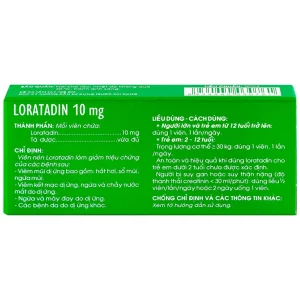 Viên nén Loratadin 10mg Traphaco giảm viêm mũi dị ứng, viêm kết mạc, ngứa và mày đay (1 vỉ x 10 viên)