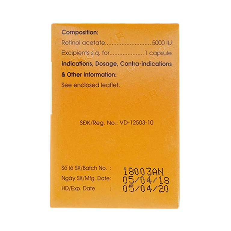 Thuốc Vitamin A 5000 IU Mekophar điều trị thiếu Vitamin A, bổ sung cho người bệnh gan (10 vỉ x 10 viên)