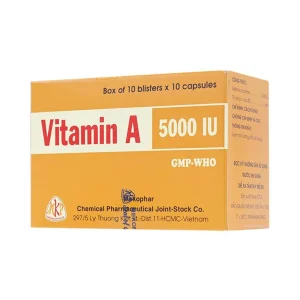 Thuốc Vitamin A 5000 IU Mekophar điều trị thiếu Vitamin A, bổ sung cho người bệnh gan (10 vỉ x 10 viên)