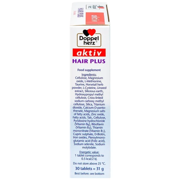 Viên uống Hair Plus Doppelherz Aktiv bổ sung một số vitamin và khoáng chất (3 vỉ x 10 viên)