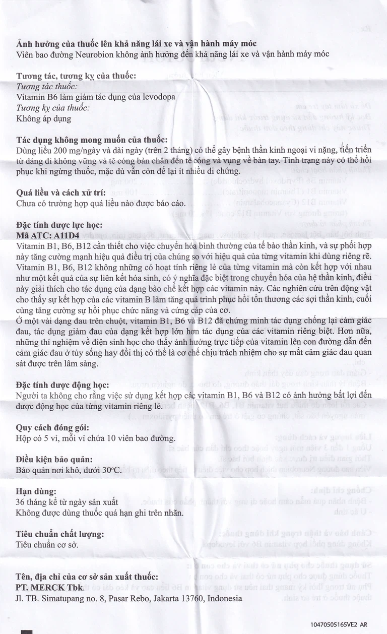 Viên nén Neurobion Merck màu xanh- điều trị rối loạn thần kinh ngoại vi (5 vỉ x 10 viên)