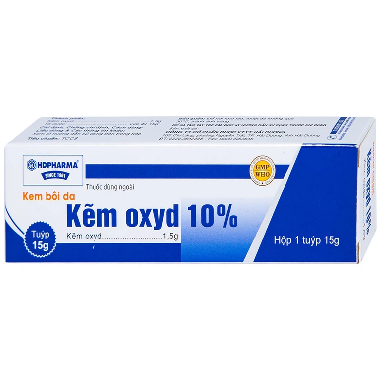 Kem bôi da Kẽm Oxyd 10% HDPharma điều trị các bệnh da và nhiễm khuẩn da (15g)