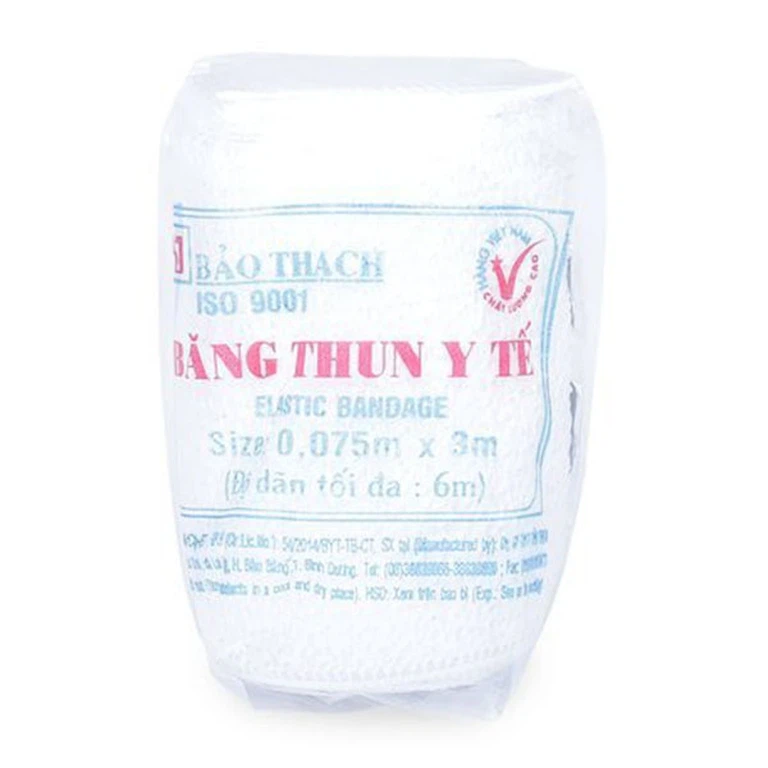 Băng thun y tế 0.075m x 3m Bảo Thạch dùng để băng nén ép cầm máu, cố định khớp (10 cuộn)