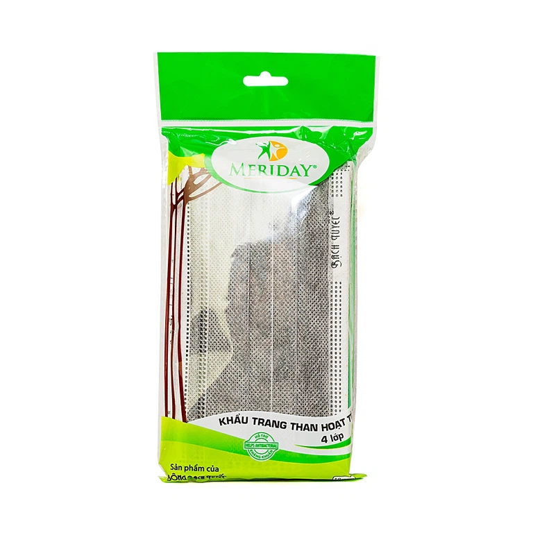 Khẩu trang than hoạt tính Meriday 4 lớp hỗ trợ ngăn khói, bụi, kháng khuẩn (10 cái)
