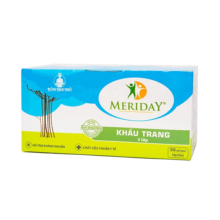 Khẩu trang y tế Meriday 3 lớp hỗ trợ ngăn khói, bụi, kháng khuẩn (50 cái)