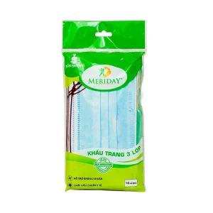 Khẩu trang y tế Meriday 3 lớp hỗ trợ ngăn khói, bụi, kháng khuẩn (10 cái)