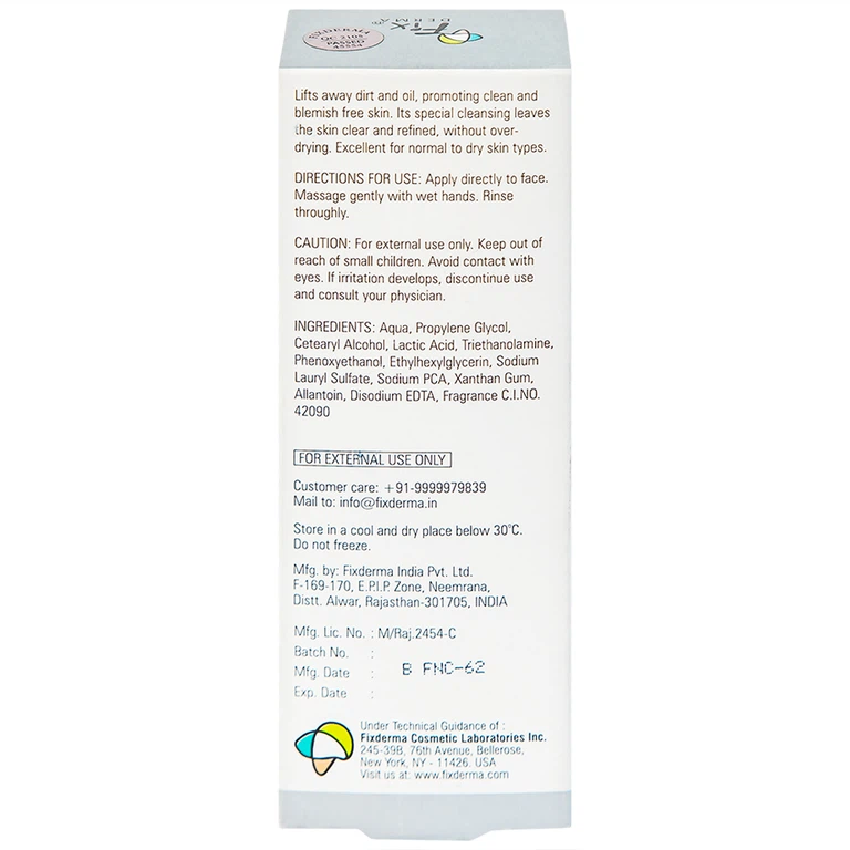 Sữa rửa mặt Fixderma Non Drying Cleanser làm sạch sâu bụi bẩn, dầu nhờn và vi khuẩn (60g)