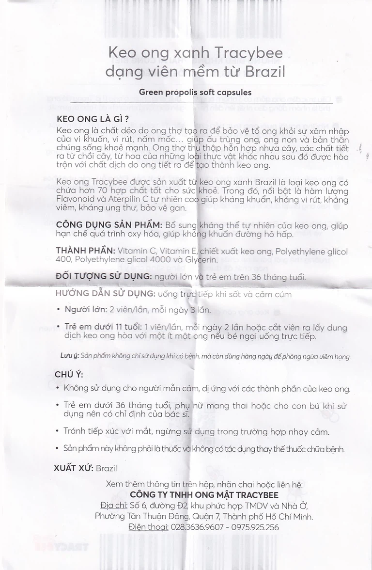 Viên uống Keo Ong Xanh Propolis Tracybee bổ sung kháng thể tự nhiên của keo ong (30 viên)
