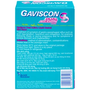 Hỗn dịch Gaviscon Dual Action Reckitt Benckiser điều trị trào ngược dạ dày, thực quản (24 gói x 10ml)