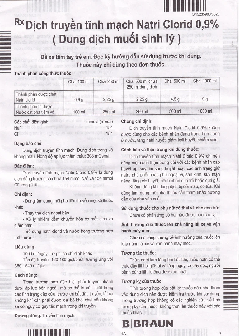 Dịch truyền tĩnh mạch Natri Clorid 0,9% và Glucose 5% B.Braun làm dung môi pha tiêm truyền (500ml)