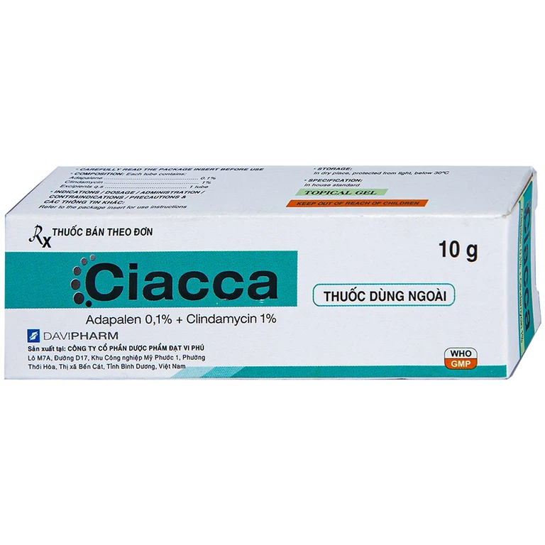 Gel bôi ngoài da Ciacca Davipharm điều trị tình trạng da bị mụn trứng cá nhẹ đến vừa (10g)