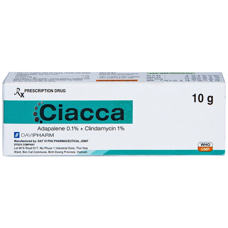 Gel bôi ngoài da Ciacca Davipharm điều trị tình trạng da bị mụn trứng cá nhẹ đến vừa (10g)