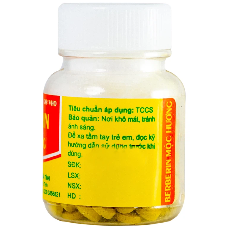 Thuốc Berberin Mộc Hương Hadiphar điều trị lỵ trực khuẩn, hội chứng lỵ (100 viên)