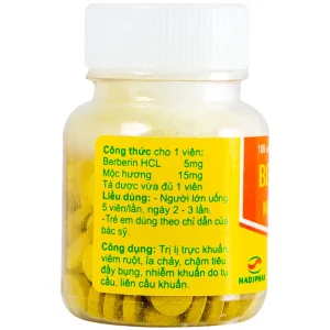 Thuốc Berberin Mộc Hương Hadiphar điều trị lỵ trực khuẩn, hội chứng lỵ (100 viên)