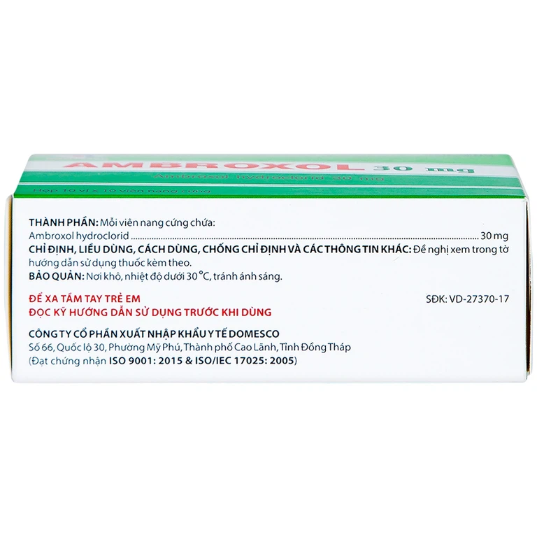 Thuốc Ambroxol 30mg Domesco điều trị viêm phế quản, hen phế quản (10 vỉ x 10 viên)