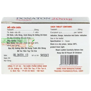 Thuốc Donaton 20 Đông Nam điều trị rối loạn chức năng cương cứng dương vật (2 vỉ x 2 viên)