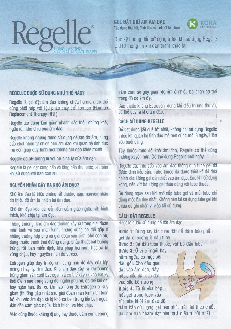 Gel đặt giữ ẩm âm đạo Regelle Kora Healthcare 6.5g cải thiện khô, đau âm đạo (6 tuýp)