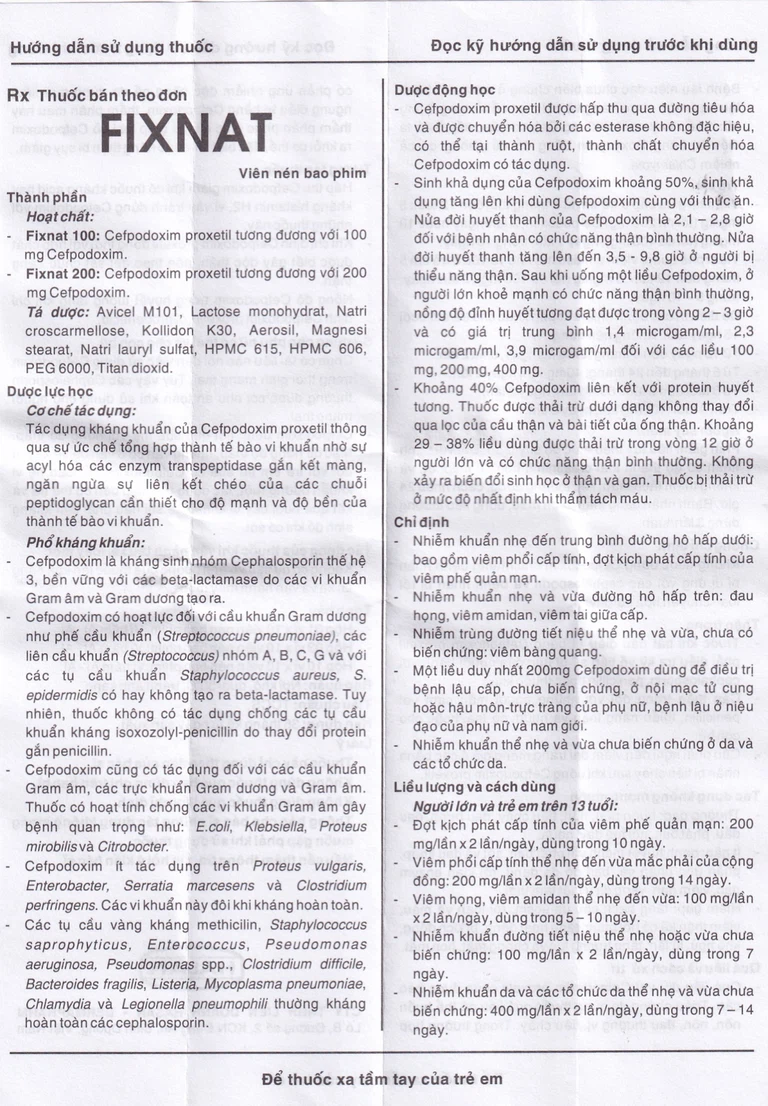 Thuốc Fixnat 100 Hasan điều trị nhiễm khuẩn (3 vỉ x 10 viên)