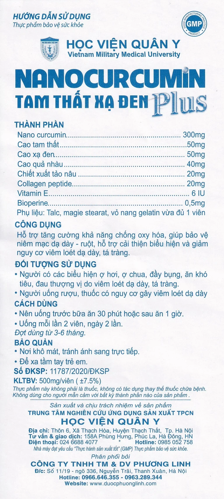 Viên uống Nanocurcumin Tam Thất Xạ Đen Plus giảm viêm loét dạ dày, tá tràng (3 vỉ x 10 viên)