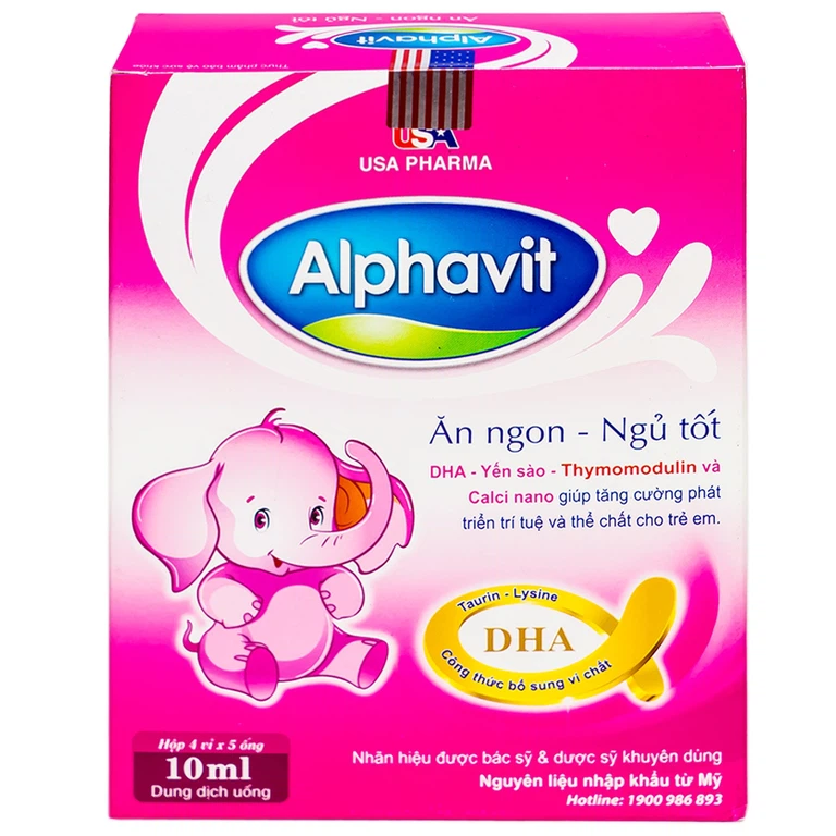 Dung dịch uống Alphavit giúp ăn ngon, ngủ tốt, tăng cường phát triển trí tuệ (4 vỉ x 5 ống)