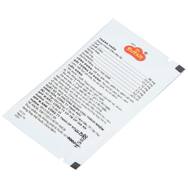 Siro Dr.Sutsit Gia An giải cảm, giảm ho, giảm sổ mũi (30 gói x 5ml)