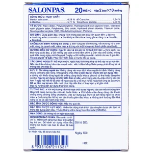 Cao dán Salonpas Hisamitsu giảm đau vai, đau lưng, đau cơ (2 gói x 10 miếng)