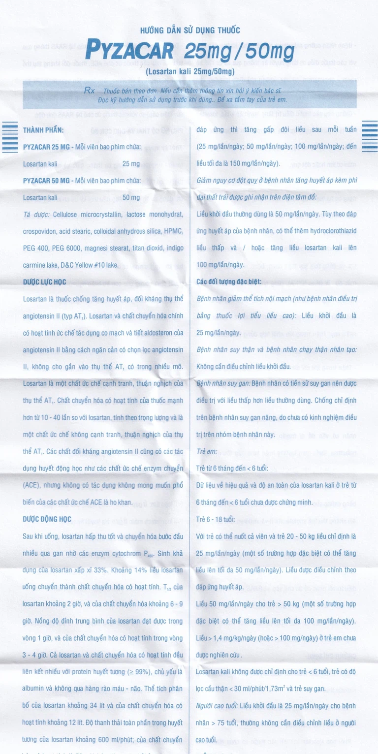 Thuốc Pyzacar 25mg Pymepharco chống tăng huyết áp (2 vỉ x 15 viên)