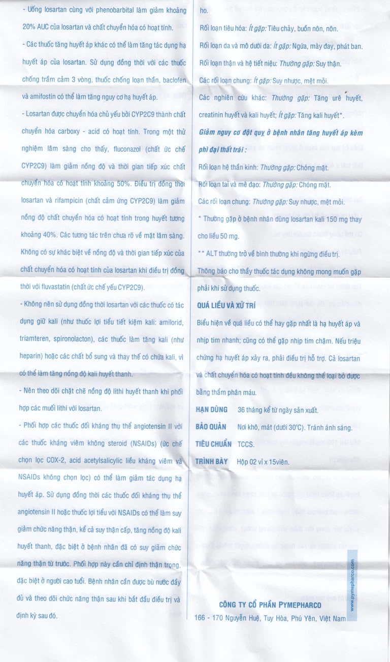 Thuốc Pyzacar 25mg Pymepharco chống tăng huyết áp (2 vỉ x 15 viên)