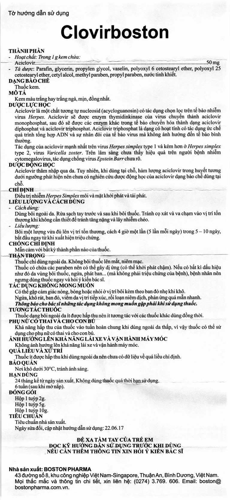 Kem bôi ngoài da Clovirboston điều trị nhiễm Herpes Simplex môi và mặt khởi phát và tái phát (5g)